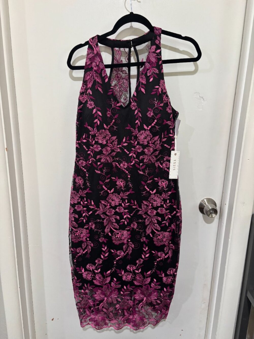 Siena Black/Pink Embroidered Floral Cocktail Dress-- NWT (Size 12)